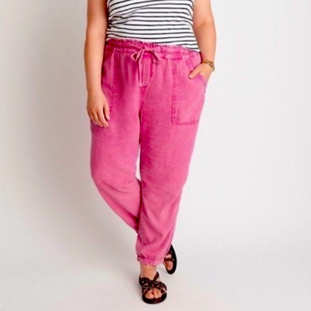 By Anthropologie High-Rise Utility Jogger Linen Blend Pants - Barbiecore